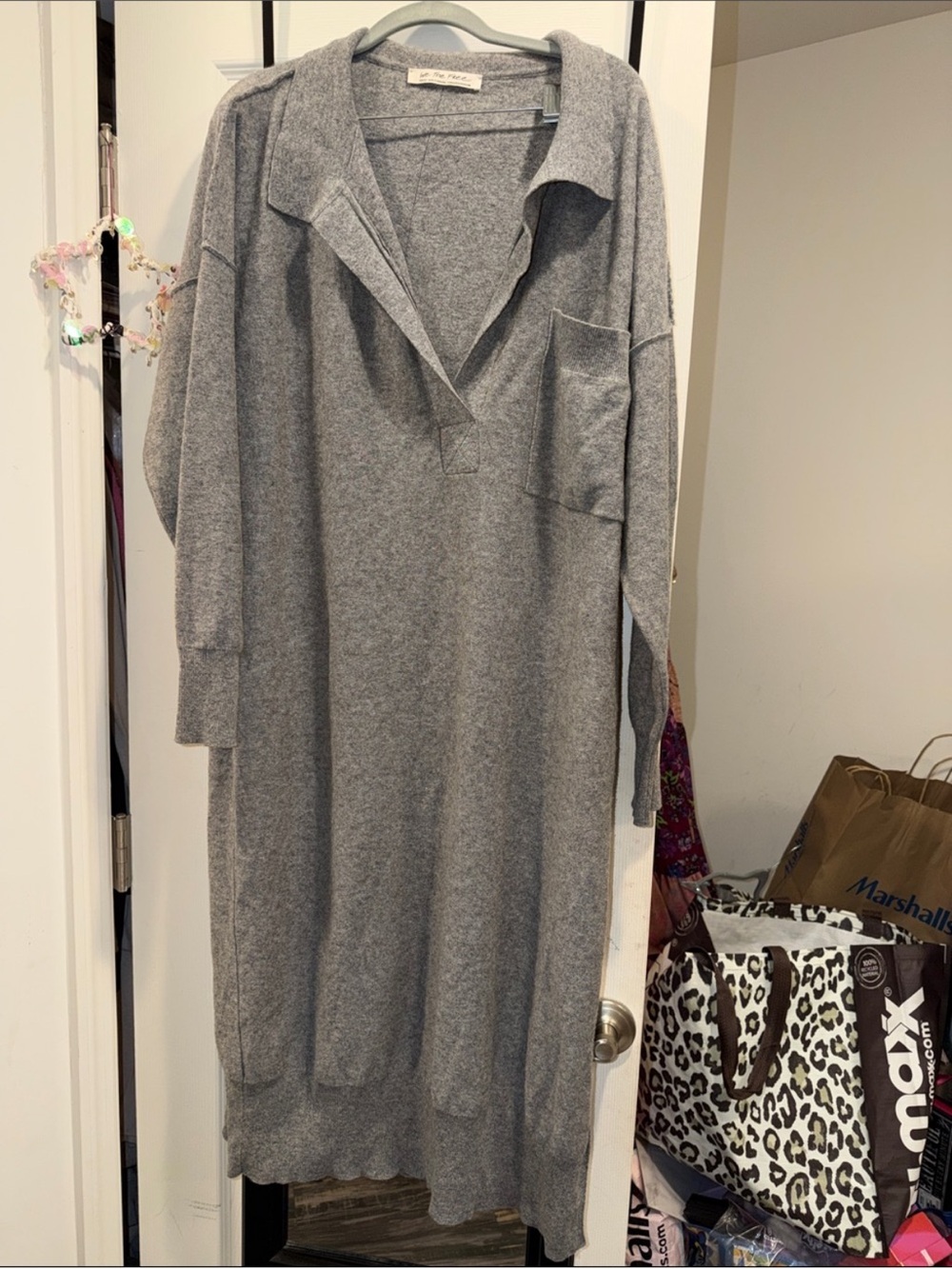 NWT We the Free Free People Cashmere Blend Gray Knit Dana Polo Sweater Dress S
